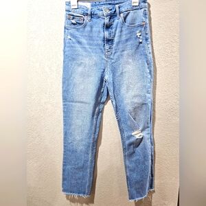 Gap Vintage Slim Sky High factory distressed mom jeans raw edge hem 29/8